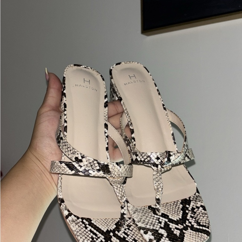 Halston Heritage Snakeskin Sandals - Black and Cream